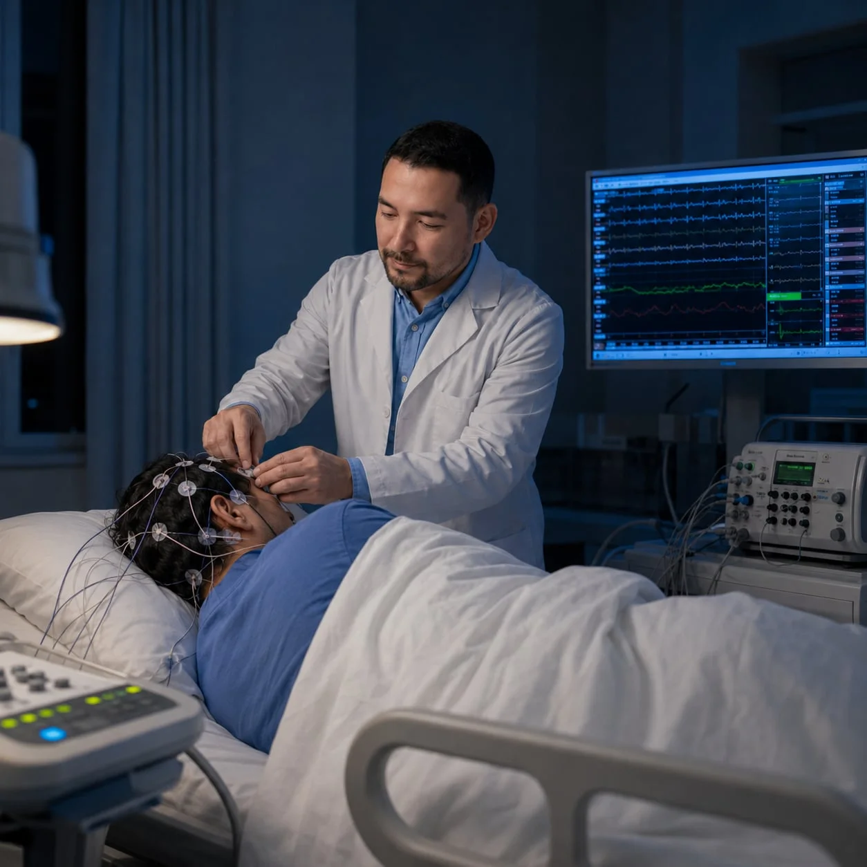 Estudio del sueño con polisomnografía nocturna en consulta de neurofisiología en Málaga