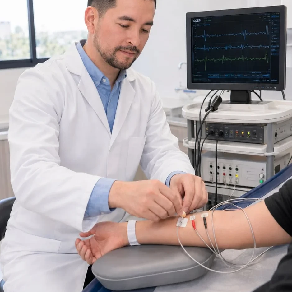 Colocación de electrodos para potenciales evocados somatosensoriales en Málaga